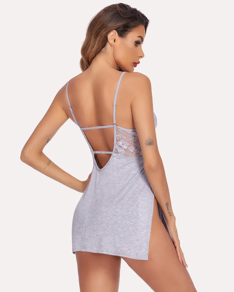 Color Lace Side Slit Chemise