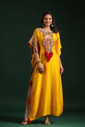 Festive Yellow Embellished Kaftan Pants Set