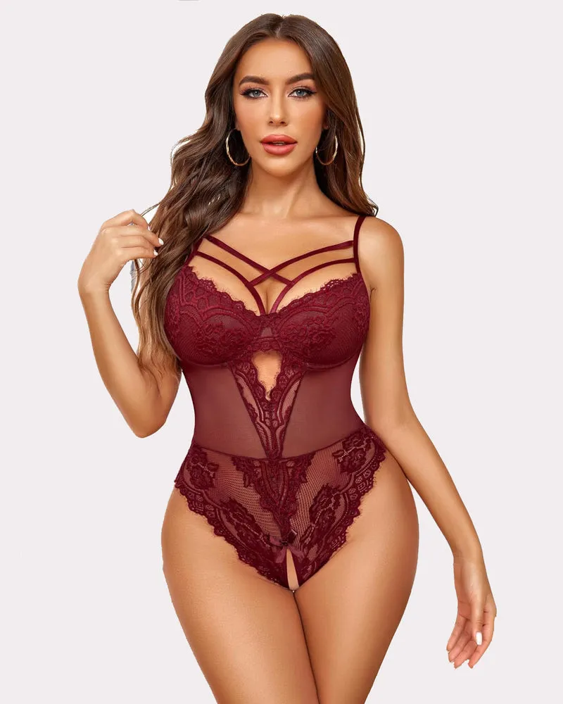 Floral Lace Harness Bodysuit One Piece