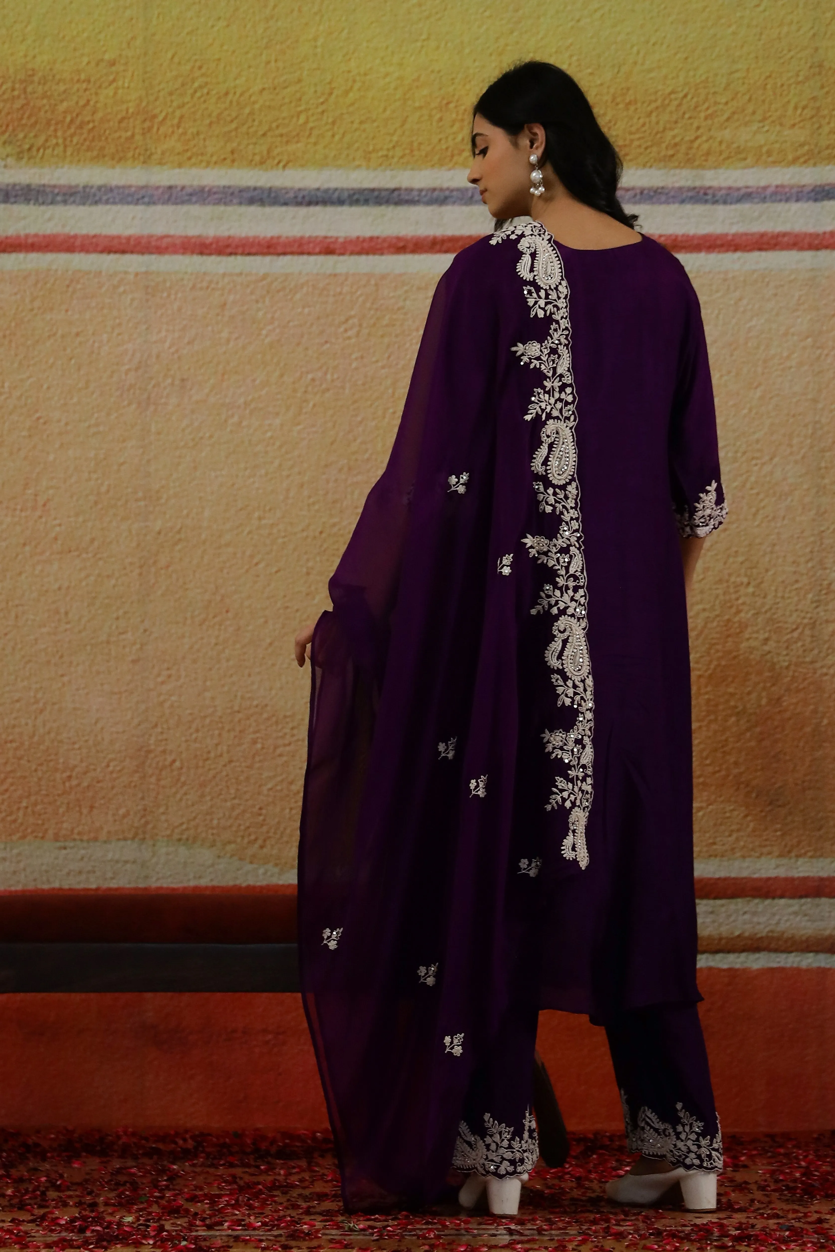 Violet Embellished Raw Silk Kurta Set